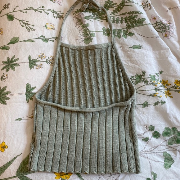RARE Brandy Melville cropped ribbed  halter tank *sage green* - Picture 2 of 3